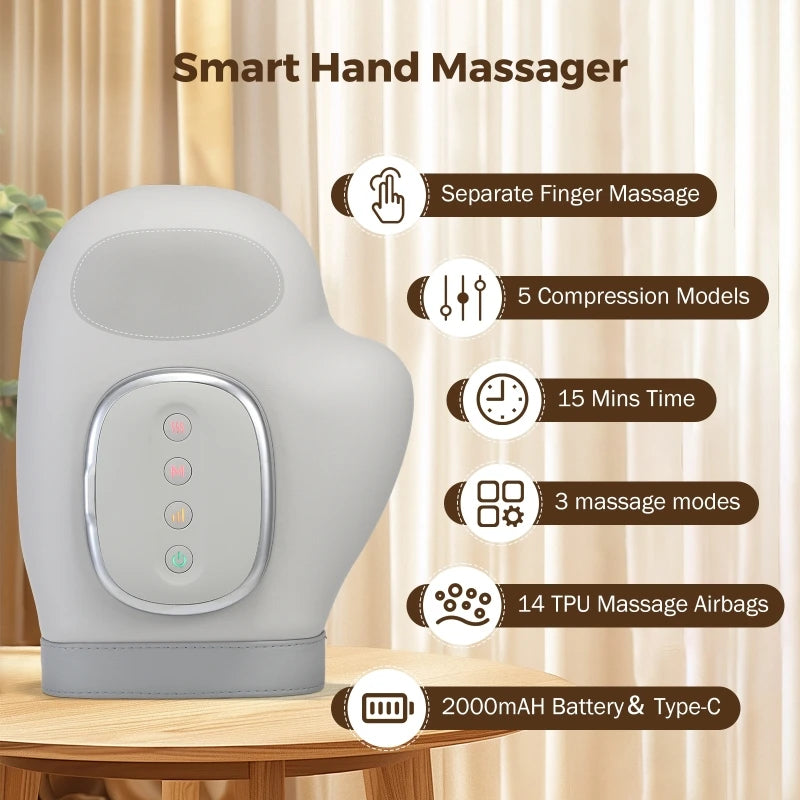 5-Level Electric Hand Massager Hot Compress Massager Air Compression Vibration Massage for Finger Palm Fatigue Relieve