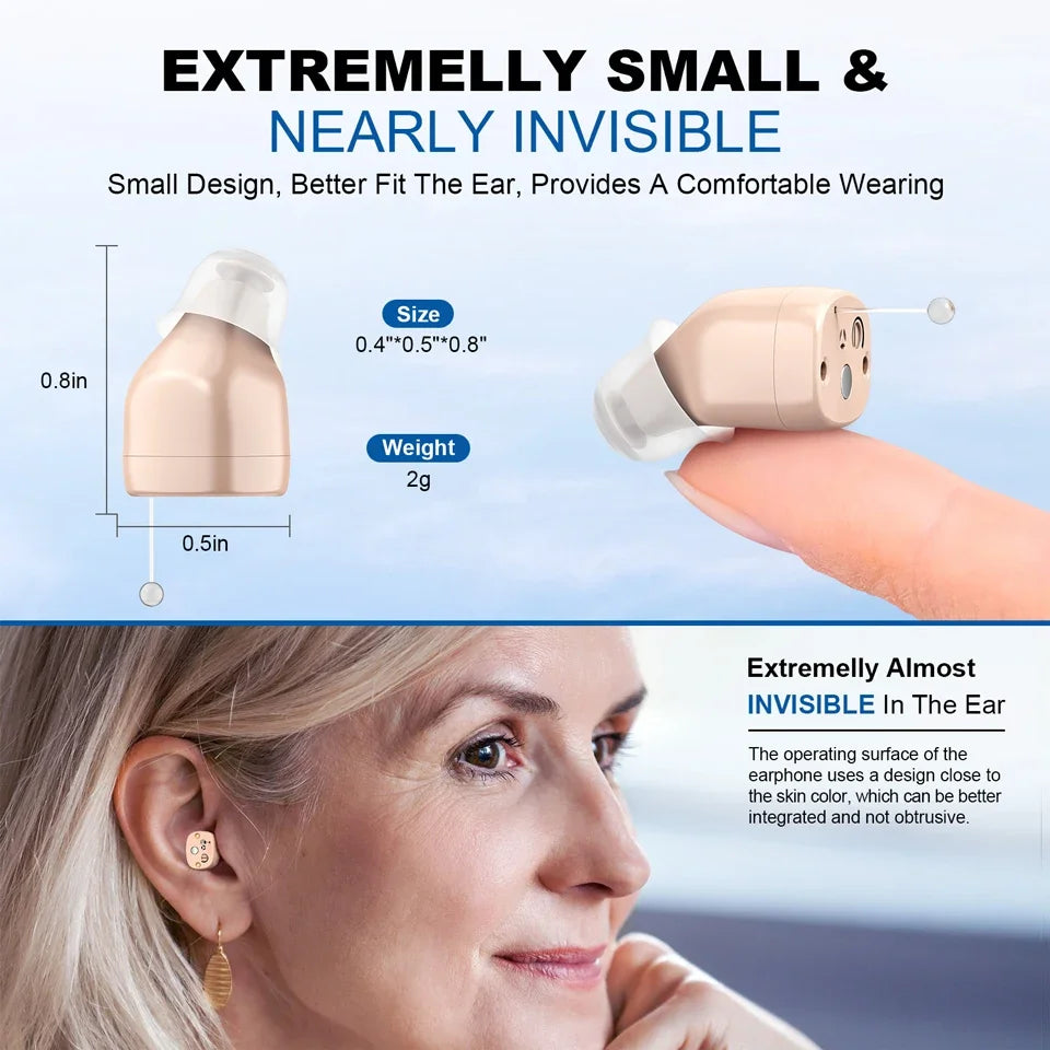 CIC Micro In-Ear No-Howling Hearing Aid Portable Magnetic Rechargeable Hearing Aid for Seniors with Noise Reduction Function