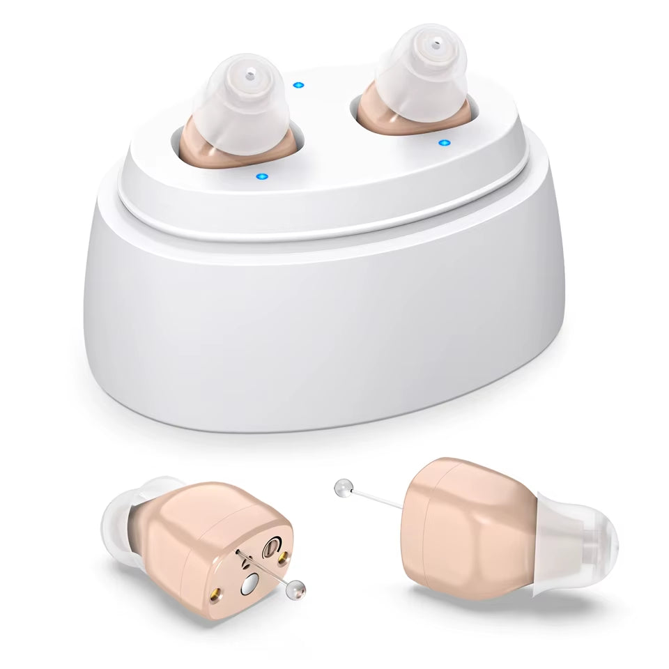 CIC Hearing Aids Portable Mini CIC Invisible Rechargeable In-Ear Adjustable Hearing Aid for Deaf Elderly People